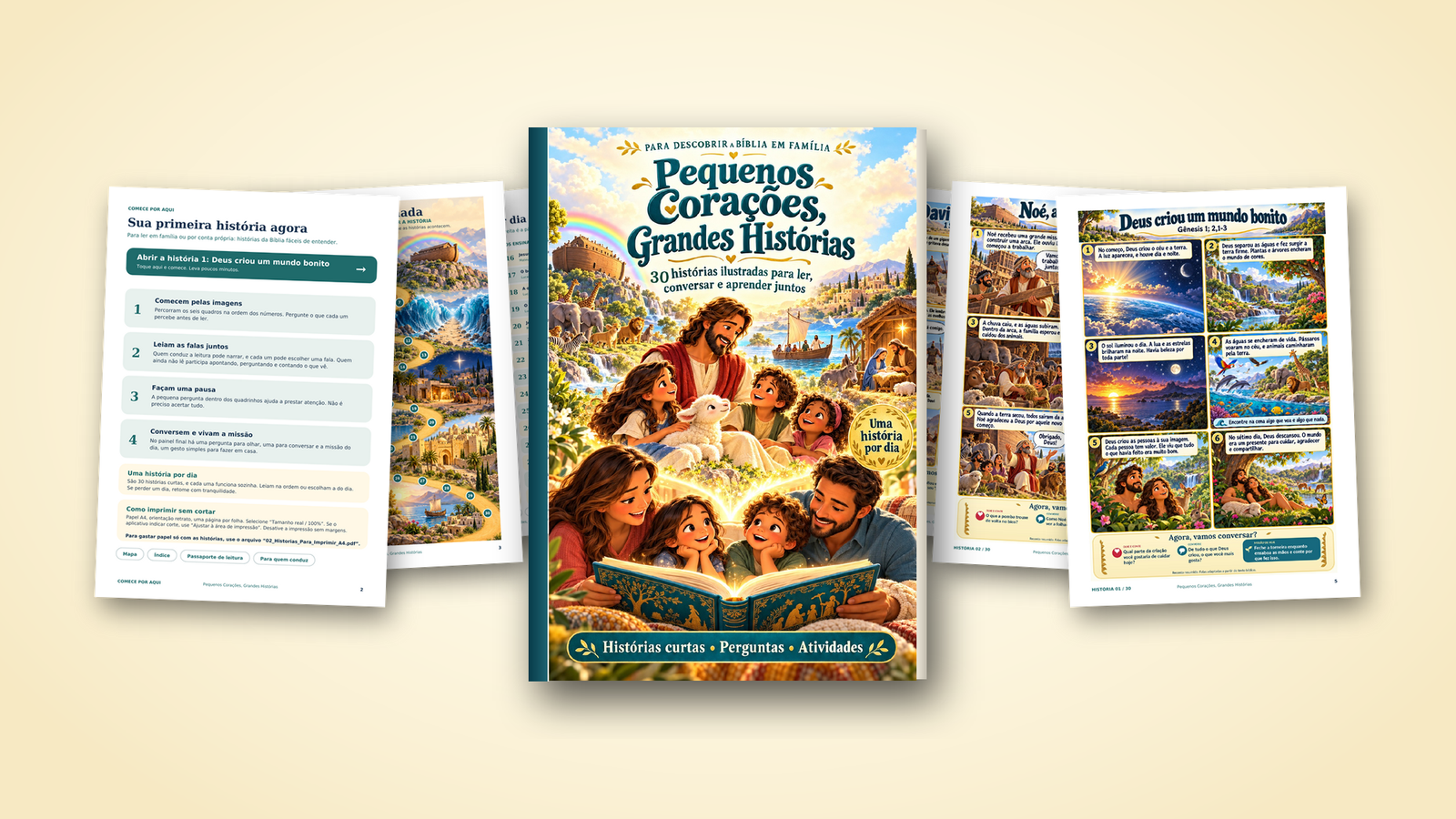 Livro Pequenos Corações, Grandes Histórias com páginas internas em quadrinhos coloridos