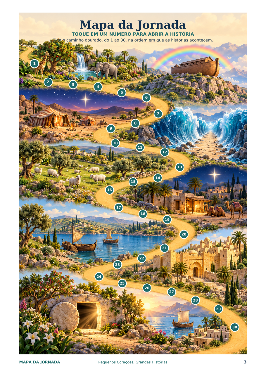 Mapa da Jornada ilustrado com o caminho das 30 histórias