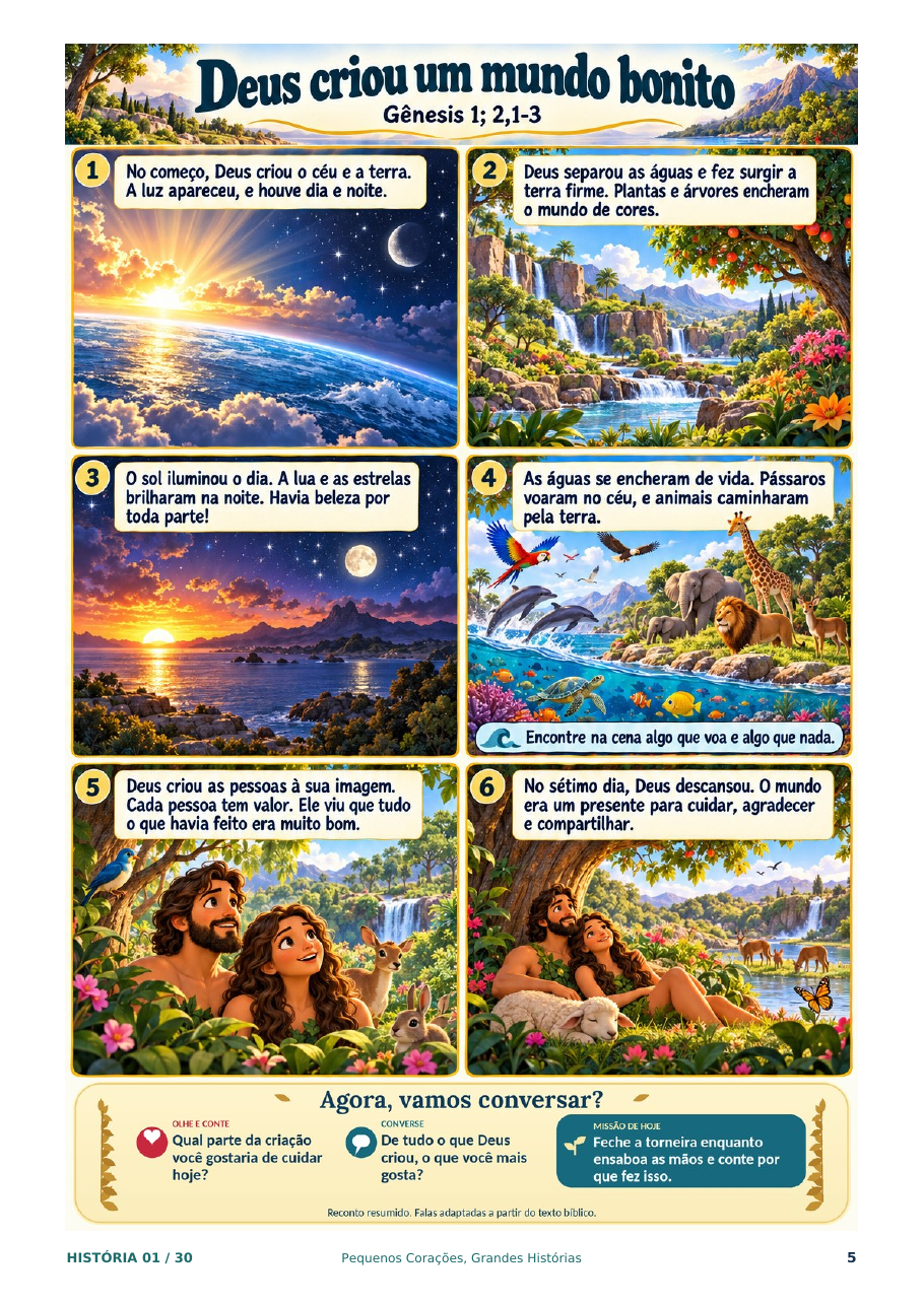 História em quadrinhos Deus criou um mundo bonito